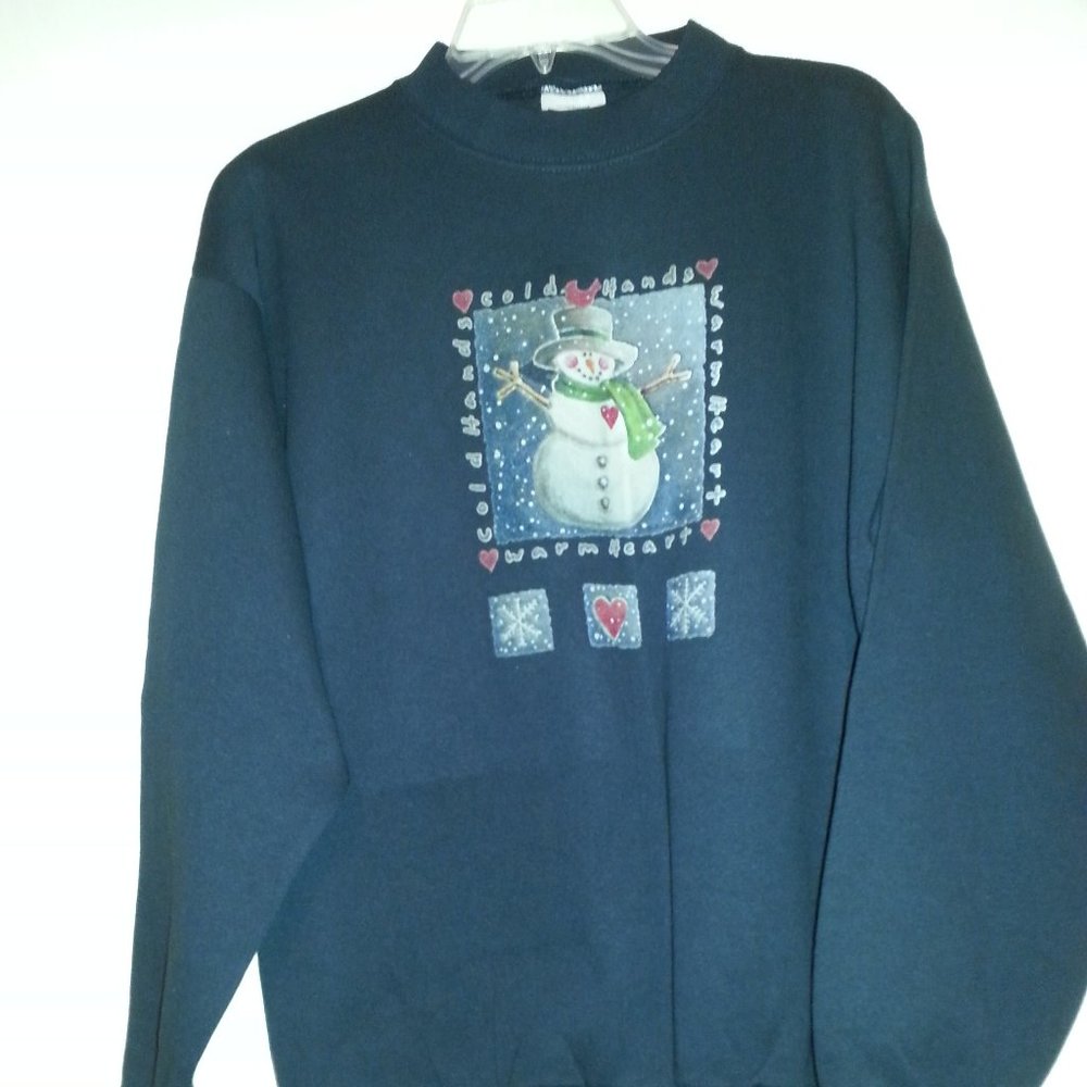 Tultex Sweater Shirt Snowman Christmas Size M unisex Navy Blue NWOT